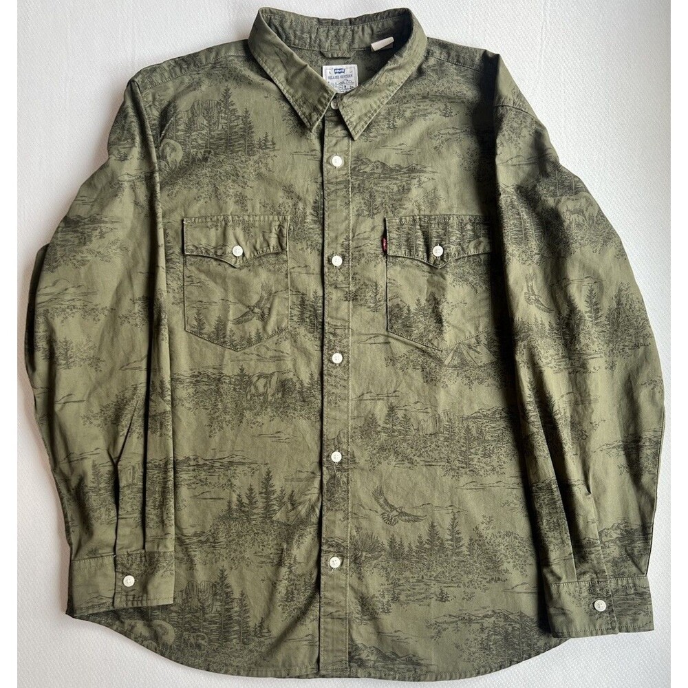 Levi's Relaxed Western Button Up Shirt Mens XL  Yosemite Toile Olive Green